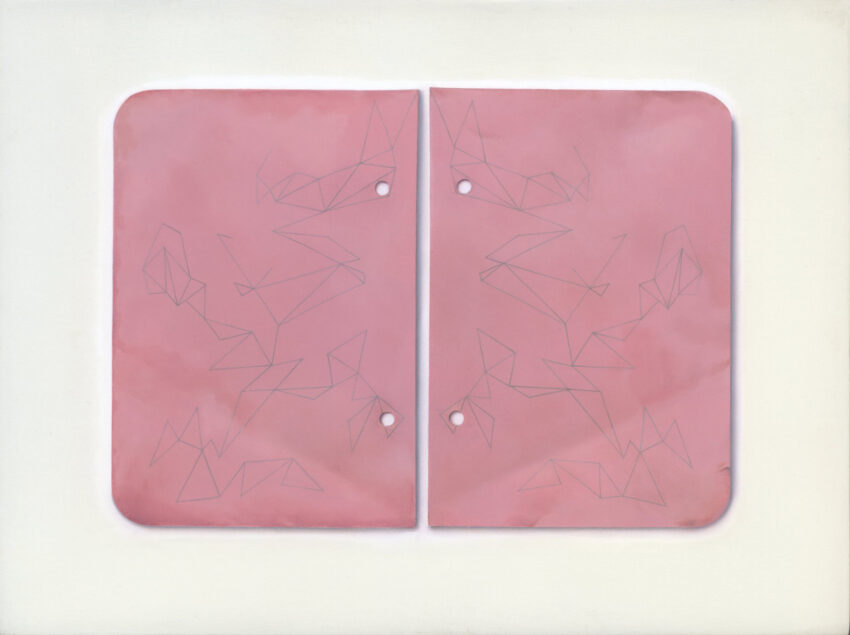 Loose perforated pink notebook pages with pencil lines